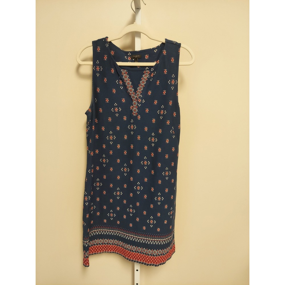 Talbots Petites Navy Americana Geometric Medallion Sleeveless Shift Dress LP